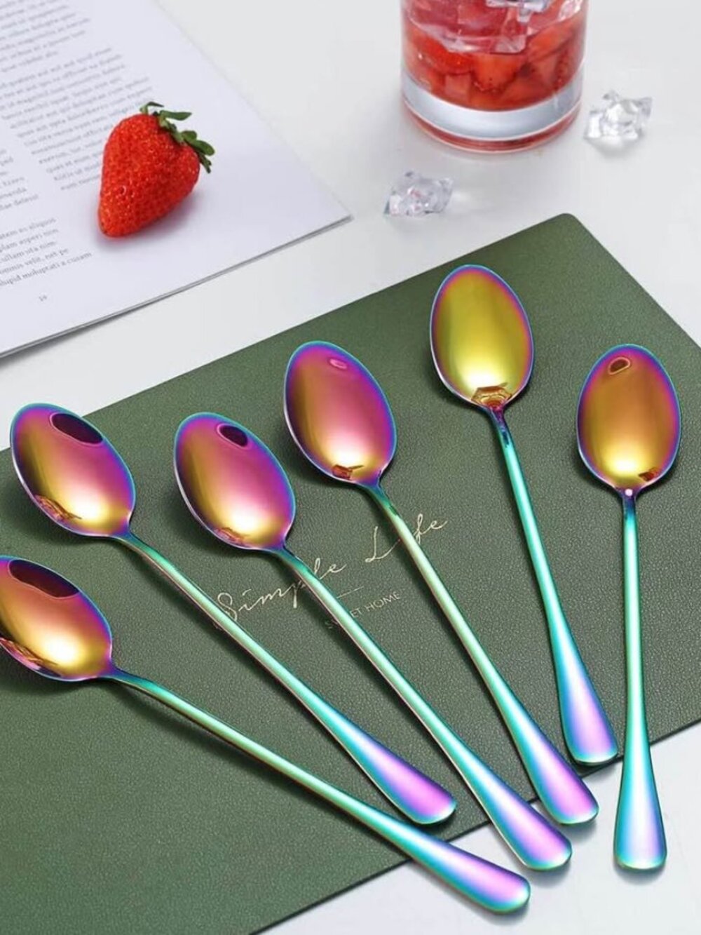 Rainbow Iced Tea Spoon,Kyraton Stainless Steel Long Handle Mixing Spoon